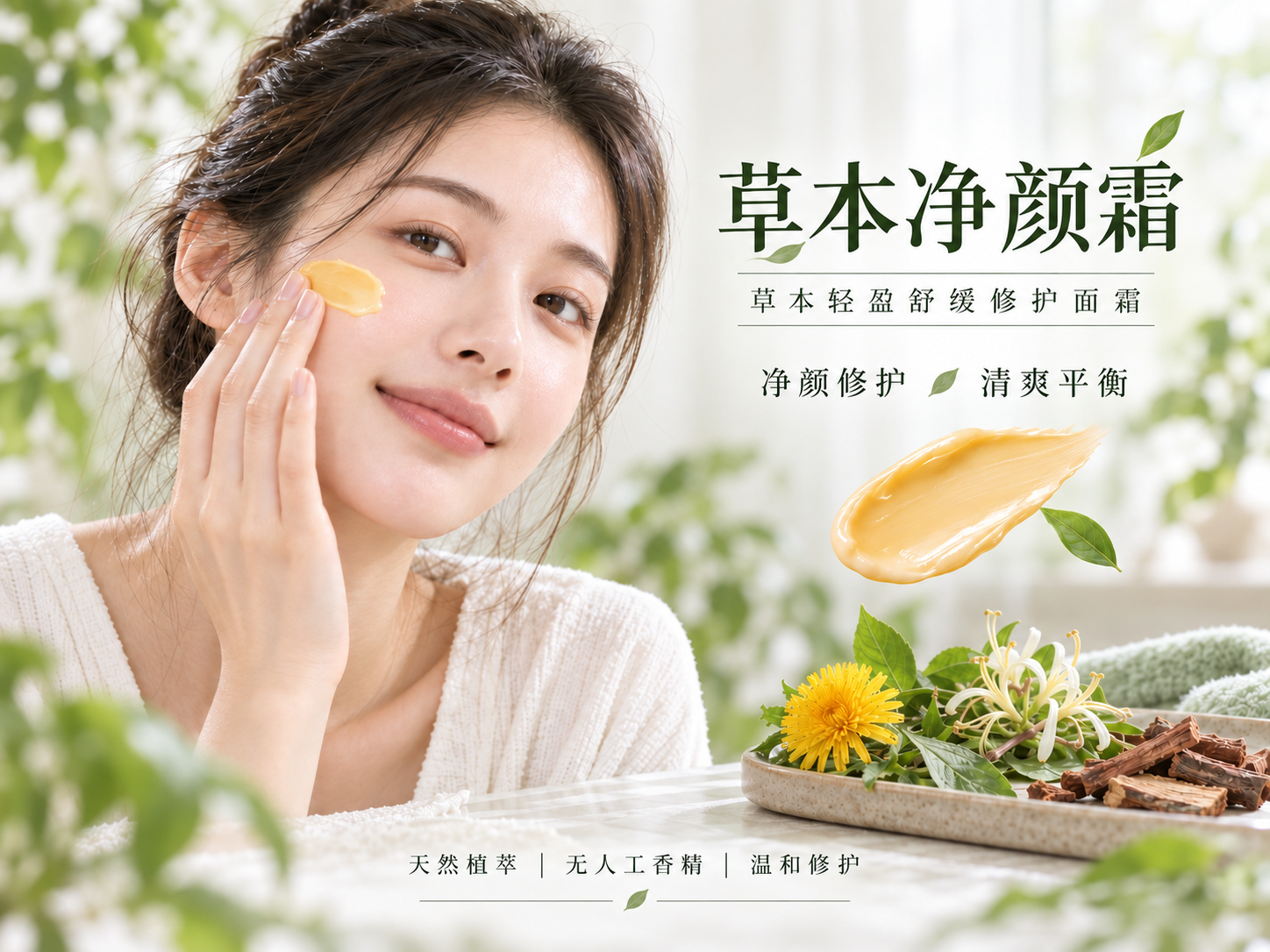 草本净颜霜产品图:净颜修护,清爽平衡