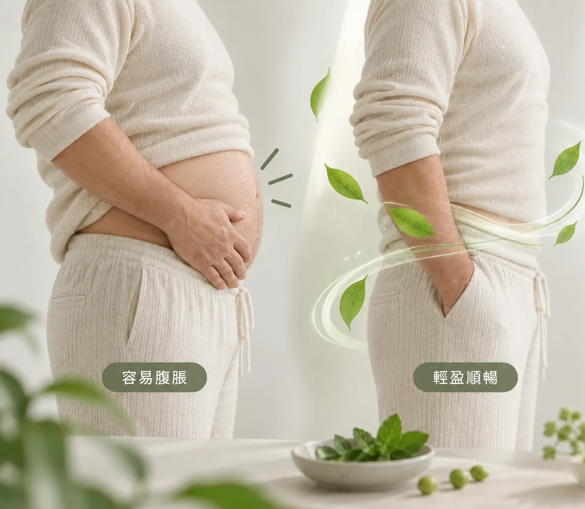 同一个人的两种状态对比:容易腹胀,与轻盈顺畅